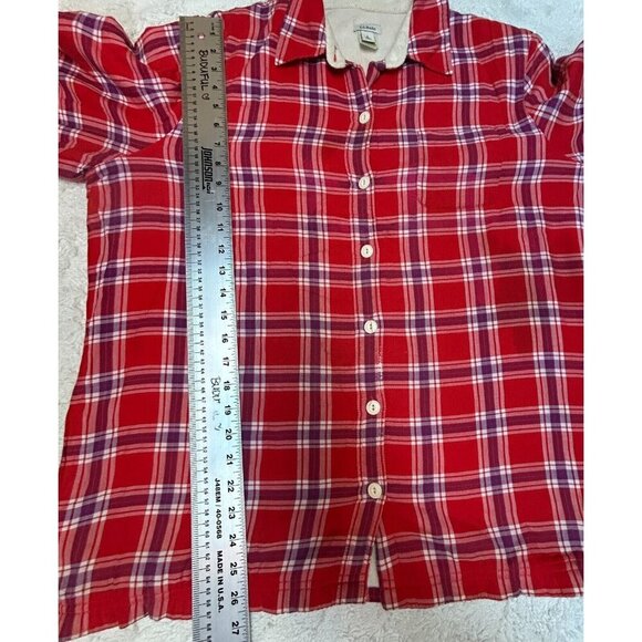 L.L. Bean Womens Button Fleece-Lined Flannel Shirt Jacket Large Red Plaid Casual - Picture 7 of 9